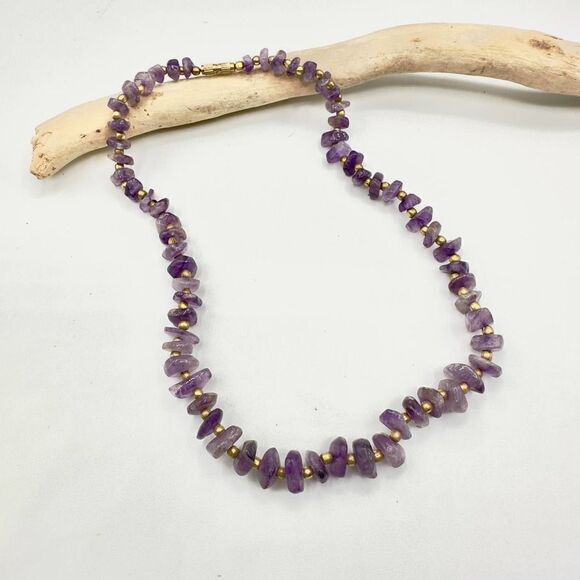 Vintage Natural Amethyst Chip Necklace Barrel Clasp - Picture 1 of 3
